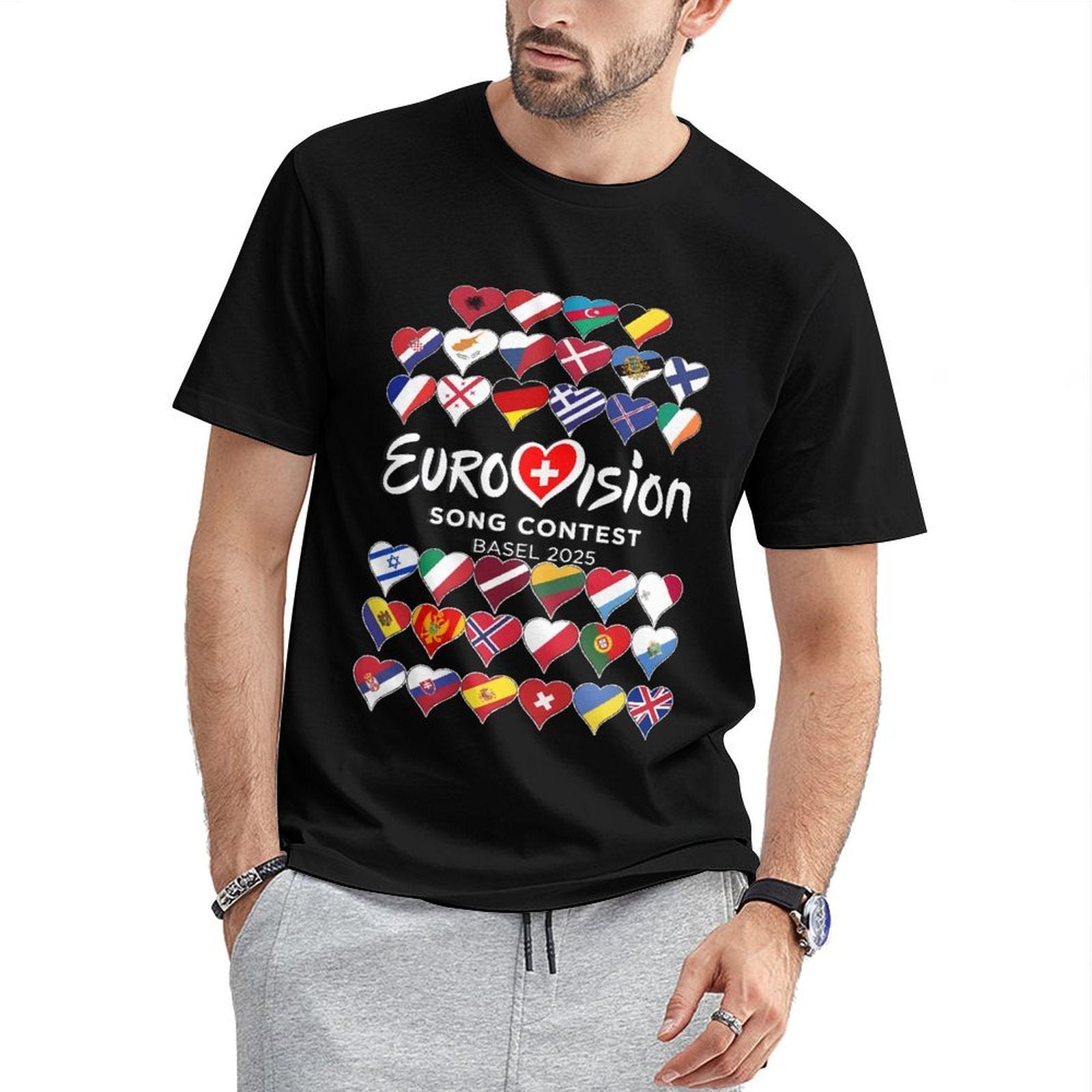 Inkmay Casual  Cotton T-shirt Eurovision Song Contest Flags Heart Design Unisex T-shirtActiveLine Eco / Sustainable T-Shirt