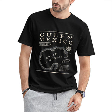Inkmay Casual Cotton T-shirt Gulf Of Mexico Map Print Unisex T-shirt