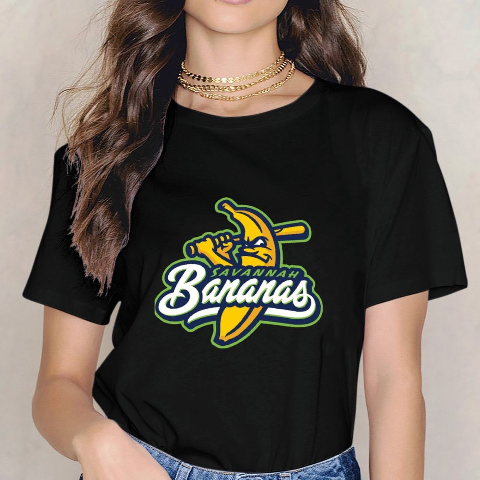 Inkmay Casual Cotton T-shirt Savannah Bananas Logo With Banana Bat Unisex T-shirtTrueComfort Neat T-Shirt