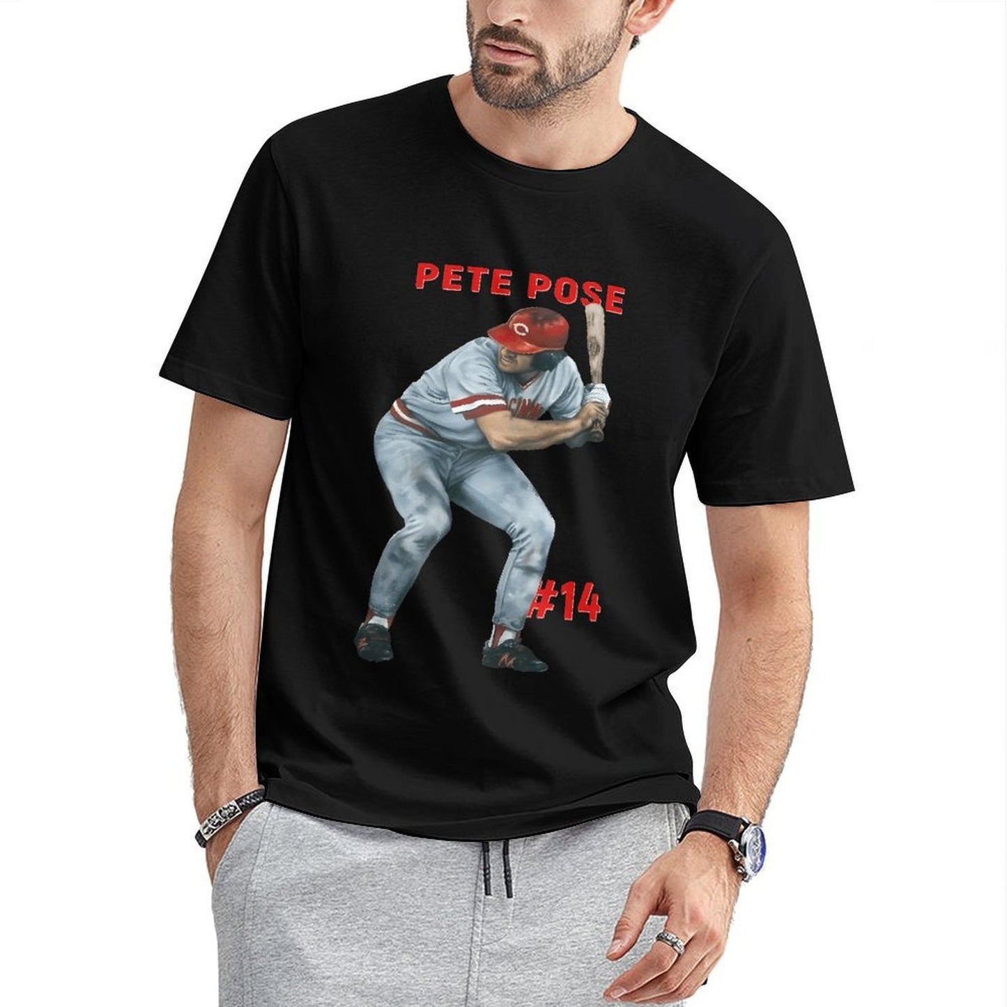 Inkmay Casual Cotton T-shirt Baseball Player In Gray Uniform Holding Unisex T-shirtIndoor Relaxed Fit T-Shirt