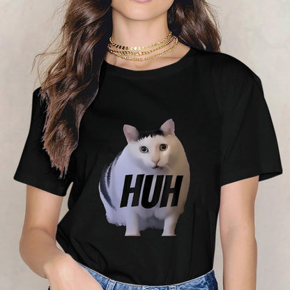 Inkmay Casual Cotton T-shirt Cat With Text Huh Overlaid Unisex T-shirtClassic Fit Original T-Shirt