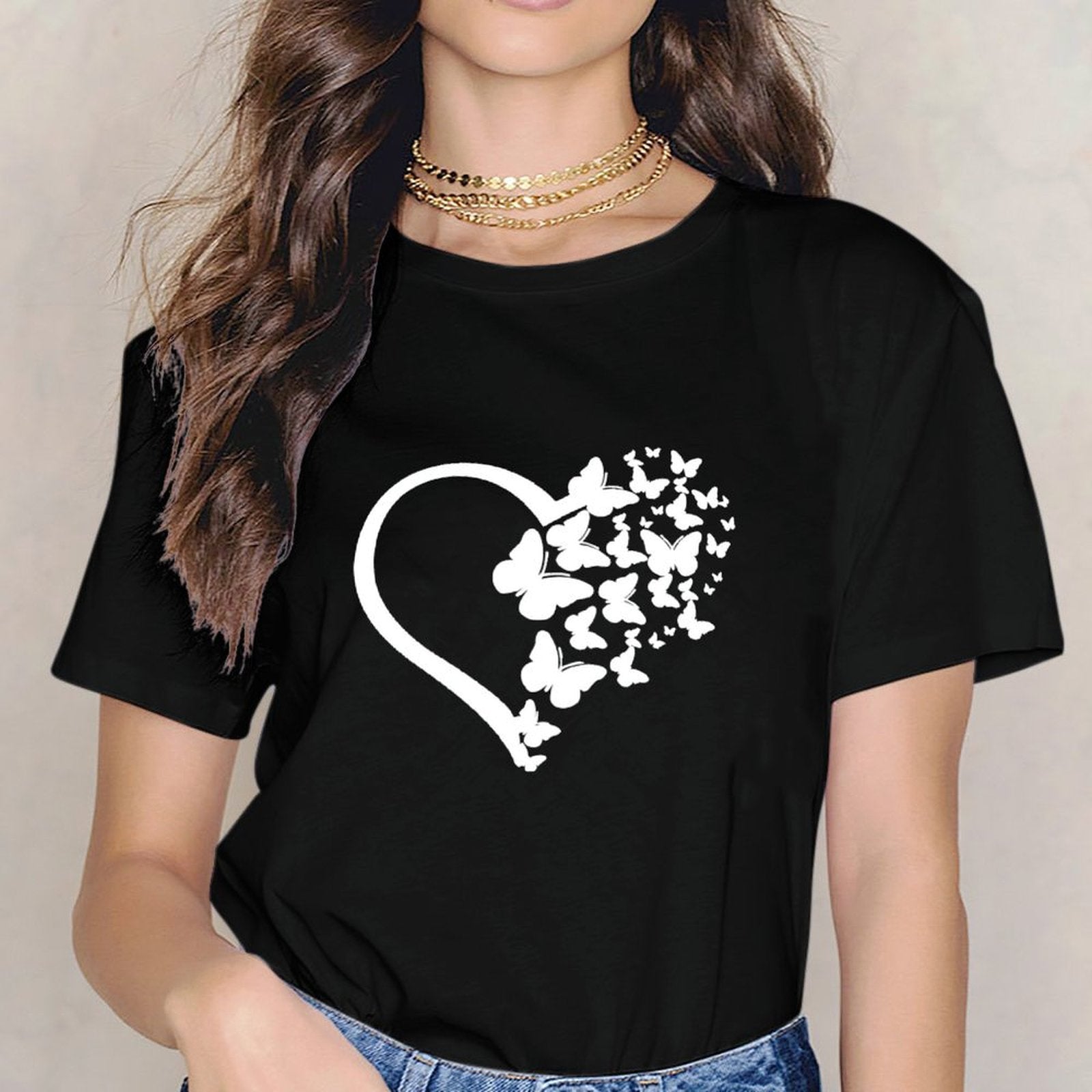 Inkmay Casual Cotton T-shirt Abstract Floral Design With Geometric Elements Unisex T-shirtFundraising LifestyleLine T-Shirt