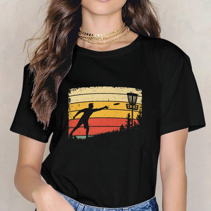 Inkmay Casual  Cotton T-shirt Disc Golf Player Throwing Disc Artwork Unisex T-shirt