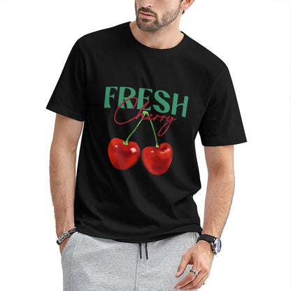 Inkmay Casual Cotton T-shirt Cherry Pattern Prints Fresh And Vibrant Unisex T-shirtBasic Plain T-Shirt