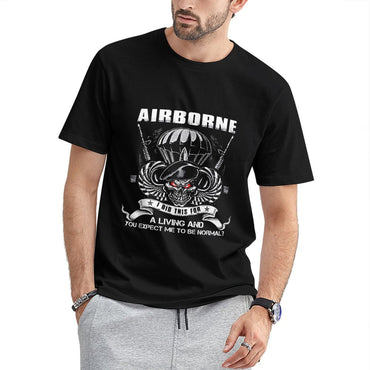 Inkmay Casual Cotton T-shirt Airborne Skull With Red Eyes Design Unisex T-shirtSlim Fit EssentialFit T-Shirt