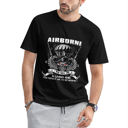 Inkmay Casual Cotton T-shirt Airborne Skull With Red Eyes Design Unisex T-shirtSlim Fit EssentialFit T-Shirt