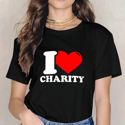 Inkmay Casual Cotton T-shirt I Love Charity Red Heart Design Unisex T-shirtClean Easy-Care T-Shirt