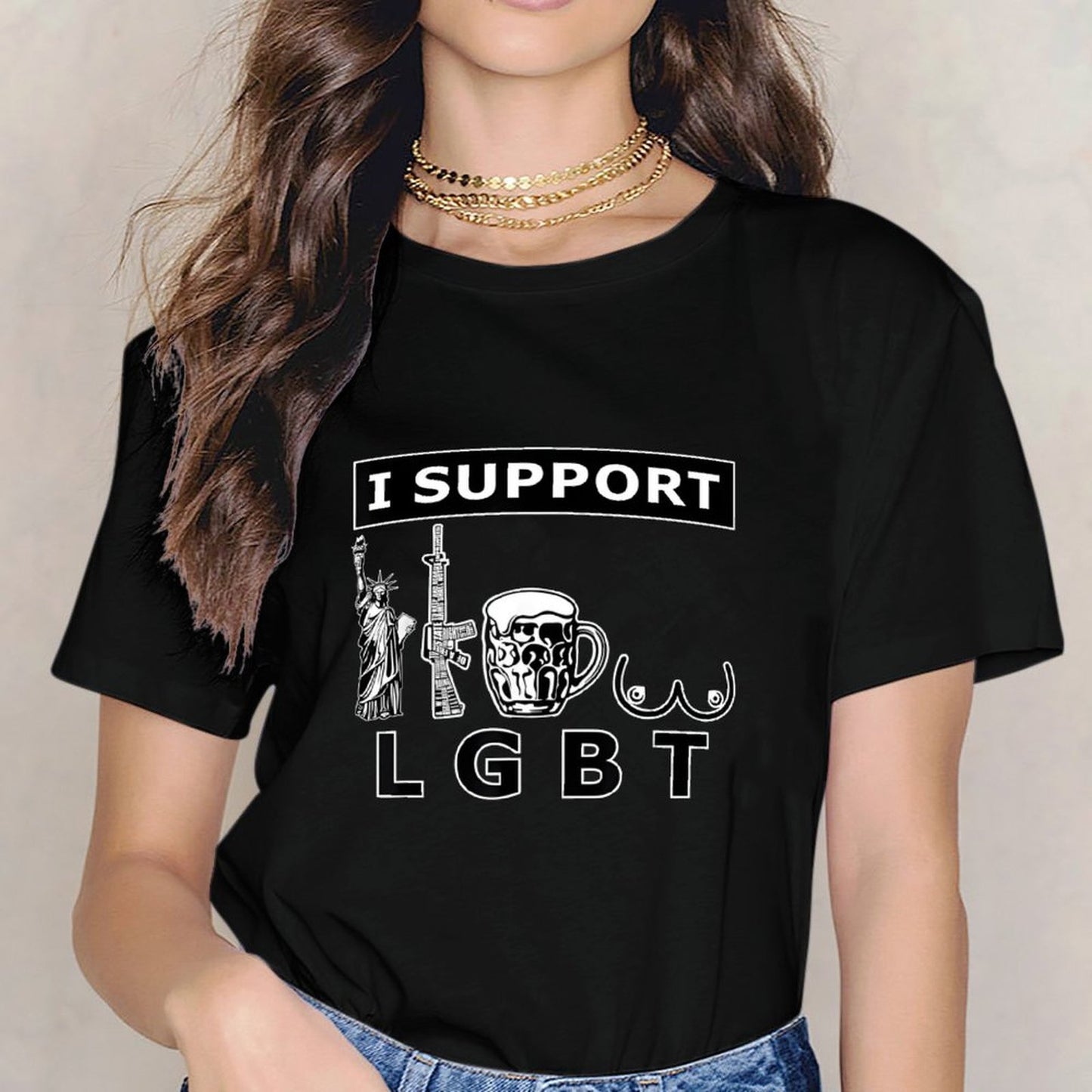 Inkmay Casual Cotton T-shirt Lgbt Support With Statue And Unisex T-shirtMidweight Eco / Sustainable T-Shirt