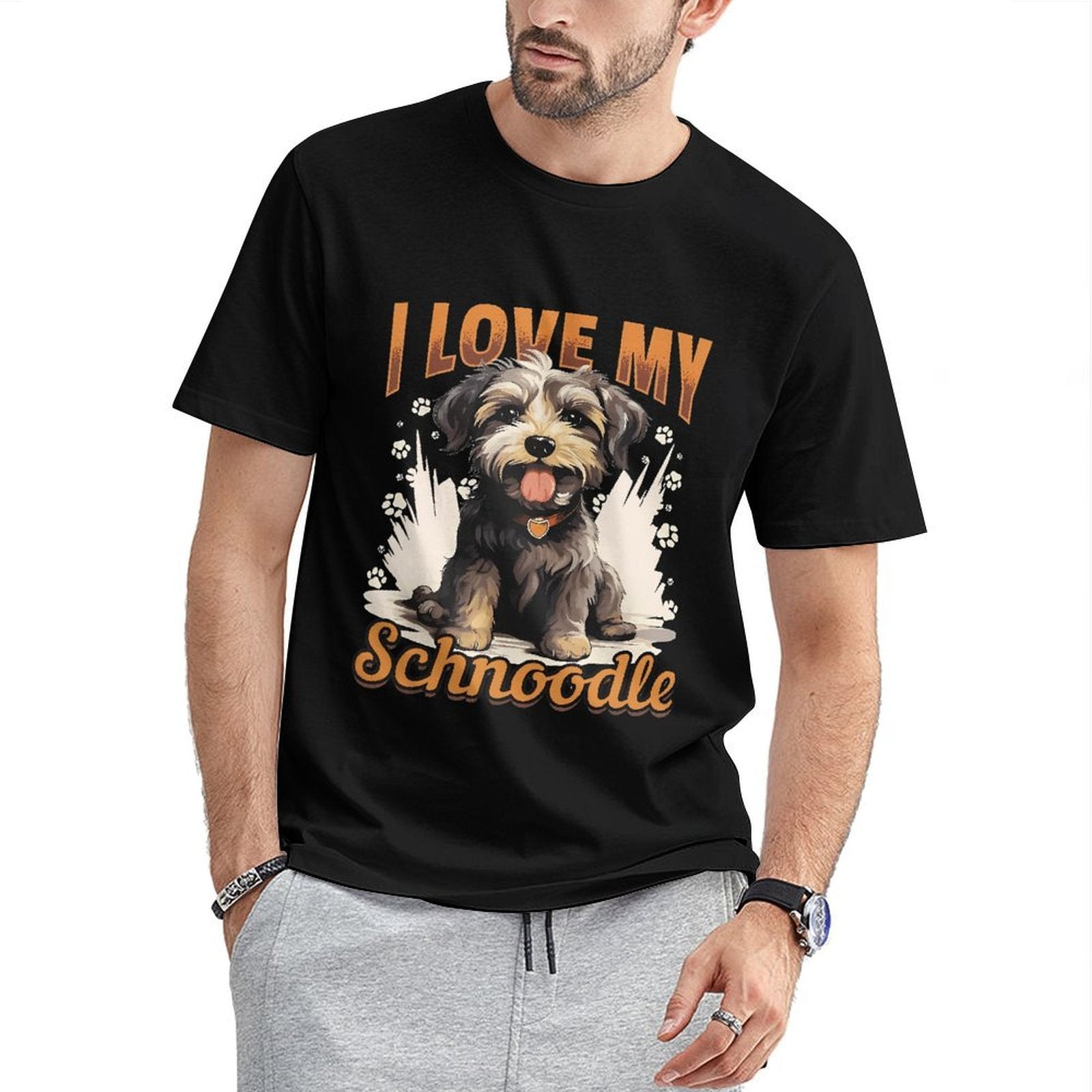 inkmay-casual-cotton-t-shirt-cute-schnoodle-with-paw-prints-design-unisex-t-shirt