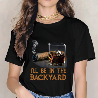Inkmay Casual  Cotton T-shirt Cigar And Whiskey Glass Together Unisex T-shirtNeat Recycled T-Shirt