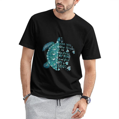 Inkmay Casual Cotton T-shirt Blue Turtle With Glass Beads Unisex T-shirtCrewneck Modern T-Shirt