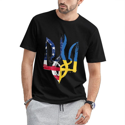 Inkmay Casual  Cotton T-shirt Abstract Flag Fusion Artwork Design Elements Unisex T-shirtSignature Plain T-Shirt