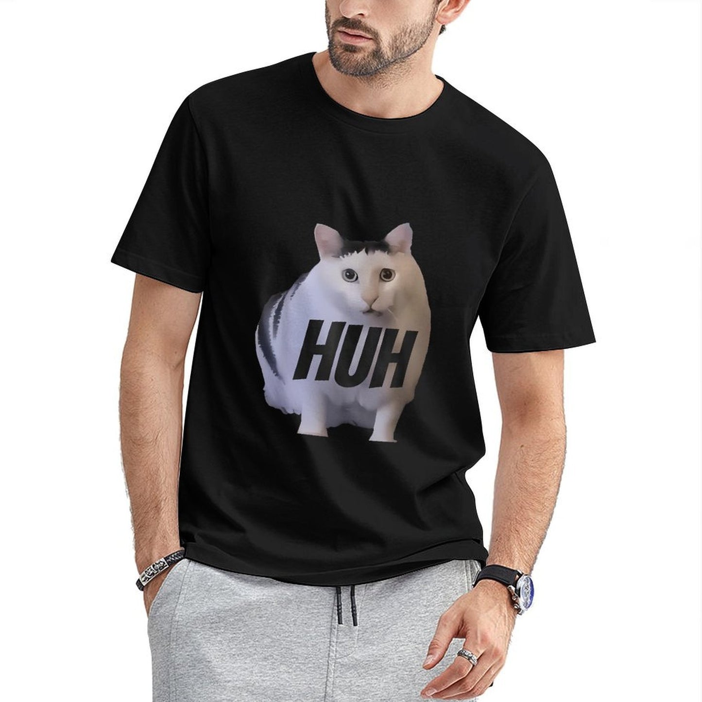Inkmay Casual Cotton T-shirt Cat With Text Huh Overlaid Unisex T-shirtClassic Fit Original T-Shirt