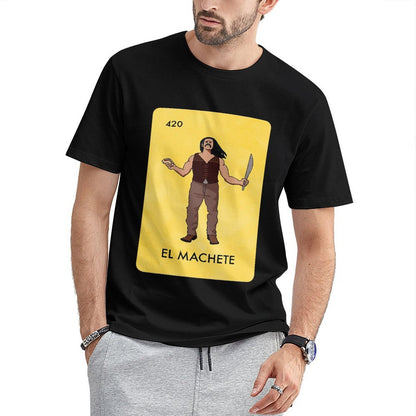 Inkmay Casual Cotton T-shirt Man Holding Machete In Yellow Background Unisex T-shirtUltra Durable Strong T-Shirt