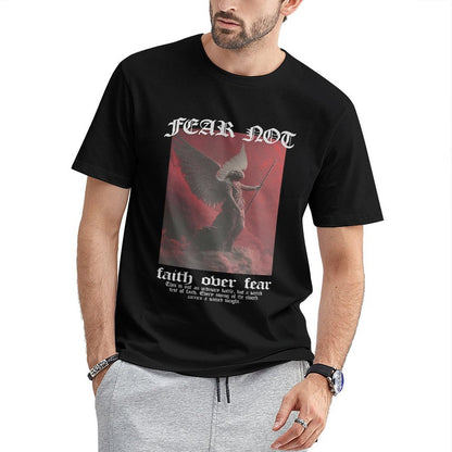 Inkmay Casual Cotton T-shirt Angel With Sword Over Clouds Unisex T-shirt