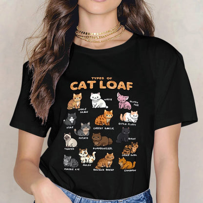 Inkmay Casual Cotton T-shirt Cat Loaf Types Illustrated Cartoonishly Unisex T-shirtRegularFit Durable T-Shirt