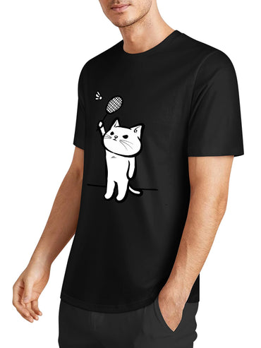 Inkmay Casual Cotton T-shirt Cat Playing With Ball On Black Unisex T-shirtTrueStyle CoreLine T-Shirt