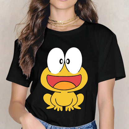 Inkmay Casual Cotton T-shirt Cute Yellow Frog With Big Eyes Unisex T-shirtPocket Tee Soft-Touch T-Shirt