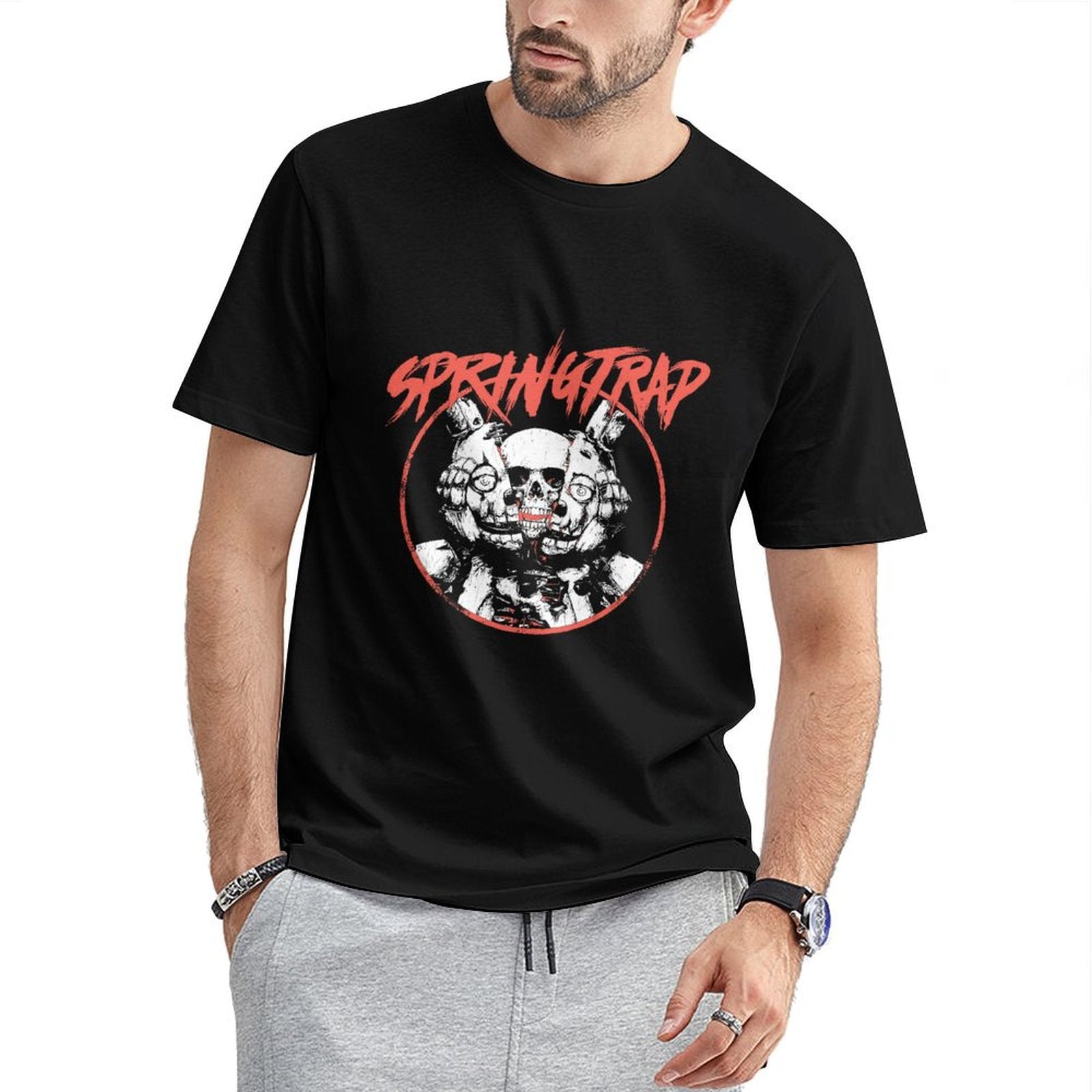 Inkmay Casual Cotton T-shirt Abstract Wolf Design On Coral Background Unisex T-shirtSmooth Feel Weekend T-Shirt