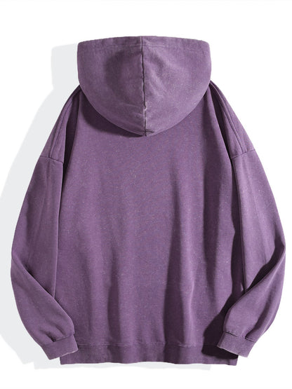 Washed Vintage Hoodie Without Drawstring - Violet back view.