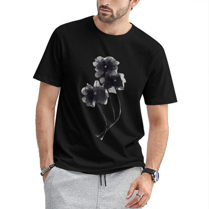 Inkmay Casual Cotton T-shirt Elegant Black And White Floral Design Unisex T-shirtRecycled Urban T-Shirt
