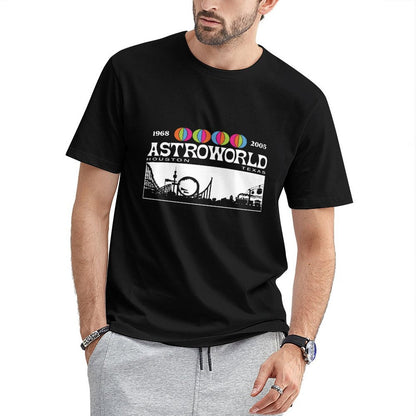 Inkmay Casual Cotton T-shirt Amusement Park Silhouette With Colorful Balloons Unisex T-shirtEco-Conscious Tear-Resistant T-Shirt