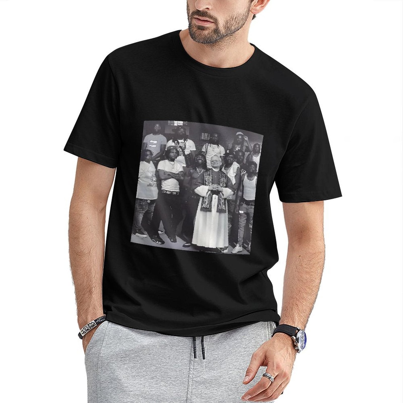 Inkmay Casual Cotton T-shirt Group Photo With Priest And Friends Unisex T-shirtComfortSeries Recycled T-Shirt