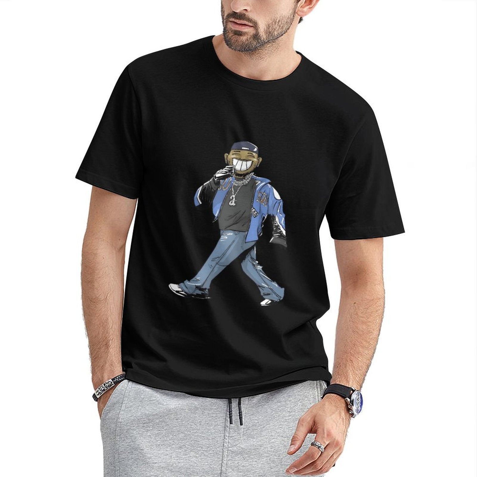 Inkmay Casual Cotton T-shirt Cartoon Character Wearing Blue Jacket Pants Unisex T-shirtBreathable TrueFit T-Shirt