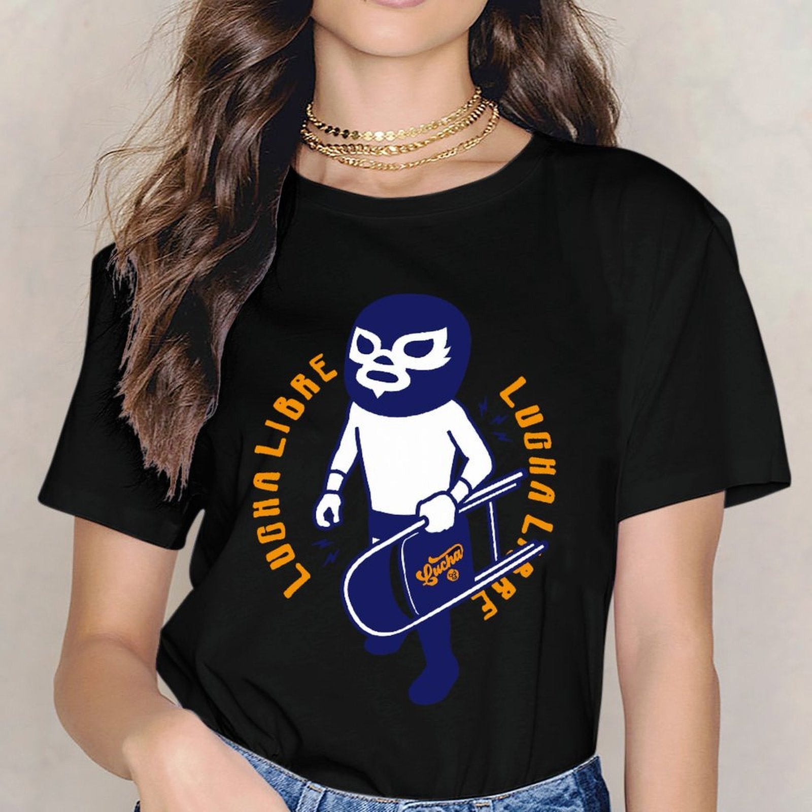 Inkmay Casual Cotton T-shirt Lucha Libre Mask With Guitar Design Unisex T-shirtActiveStyle Solid T-Shirt
