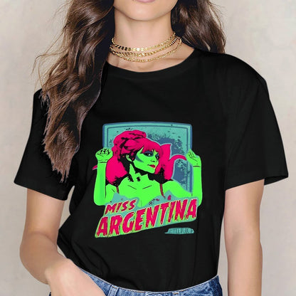 Inkmay Casual Cotton T-shirt Miss Argentina Bright Green Pink Art Unisex T-shirtEssentialFit Printing T-Shirt