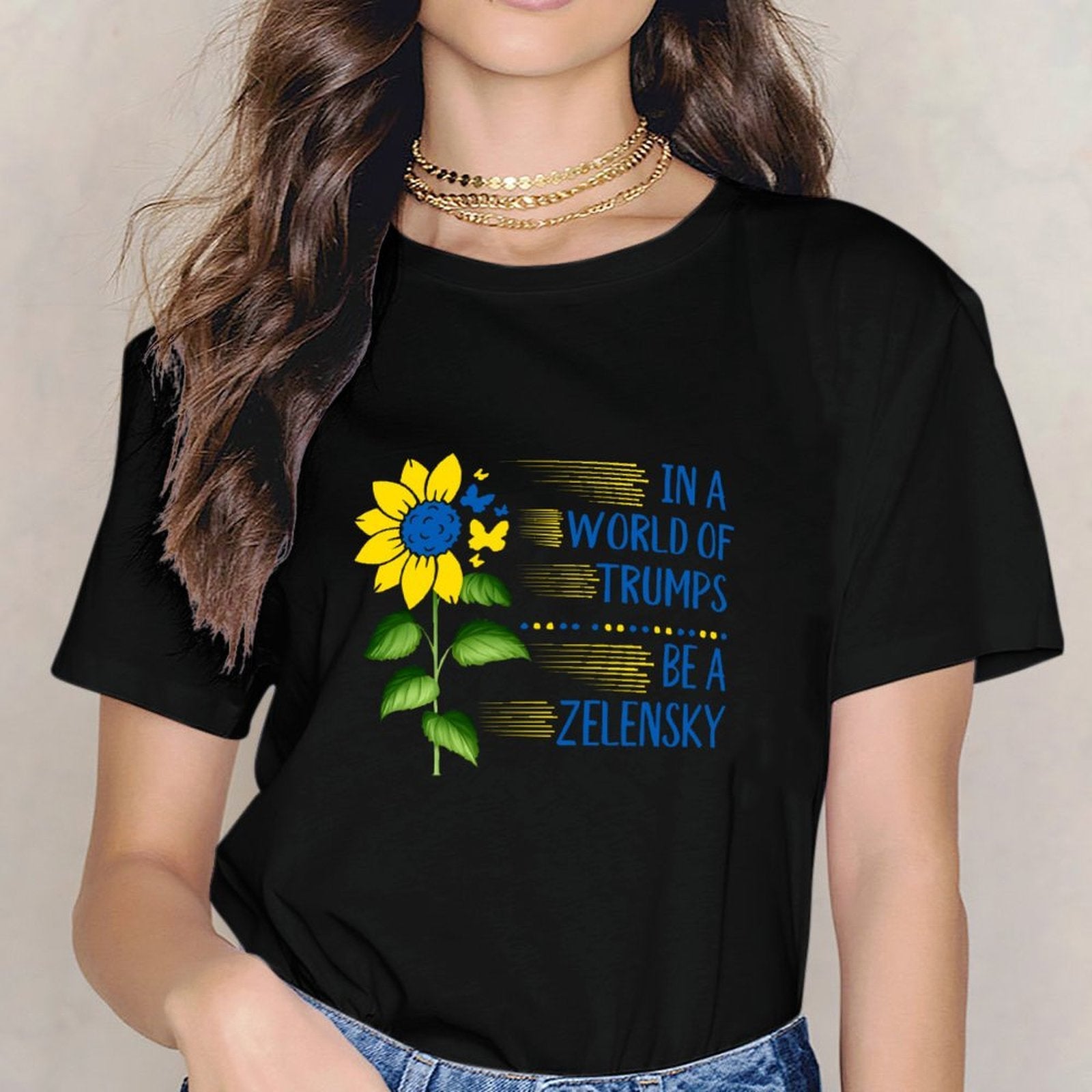 Inkmay Casual  Cotton T-shirt Yellow And Blue Abstract Plant Design Unisex T-shirtTrueComfort Solid T-Shirt