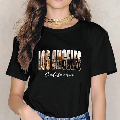Inkmay Casual  Cotton T-shirt Los Angeles California Skyline Art Print Unisex T-shirtEverydayTee Lifestyle T-Shirt