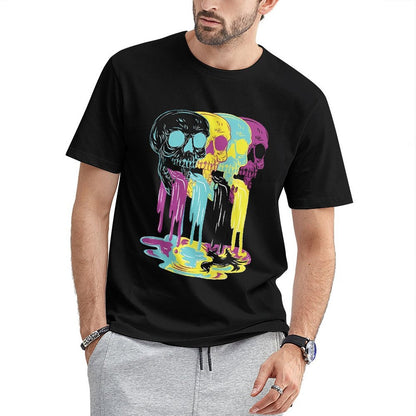 Inkmay Casual Cotton T-shirt Colorful Skulls With Dripping Paint Effects Unisex T-shirtActiveWear ComfortFit T-Shirt