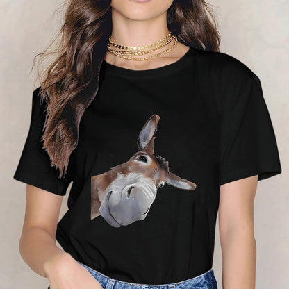 Inkmay Casual Cotton T-shirt Brown And White Donkey Head Print Unisex T-shirt