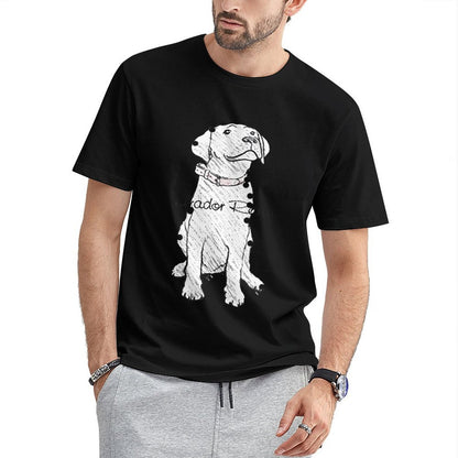 Inkmay Casual Cotton T-shirt Black And White Dog Pattern Print Unisex T-shirtEco-Conscious Smooth Feel T-Shirt