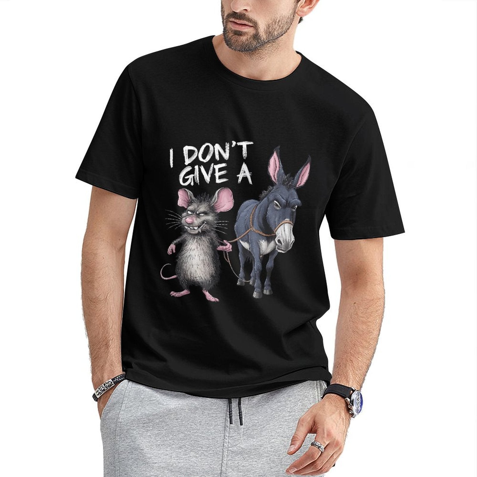 Inkmay Casual Cotton T-shirt Animal Print With Donkey And Mouse Unisex T-shirtHeritage RelaxFit T-Shirt