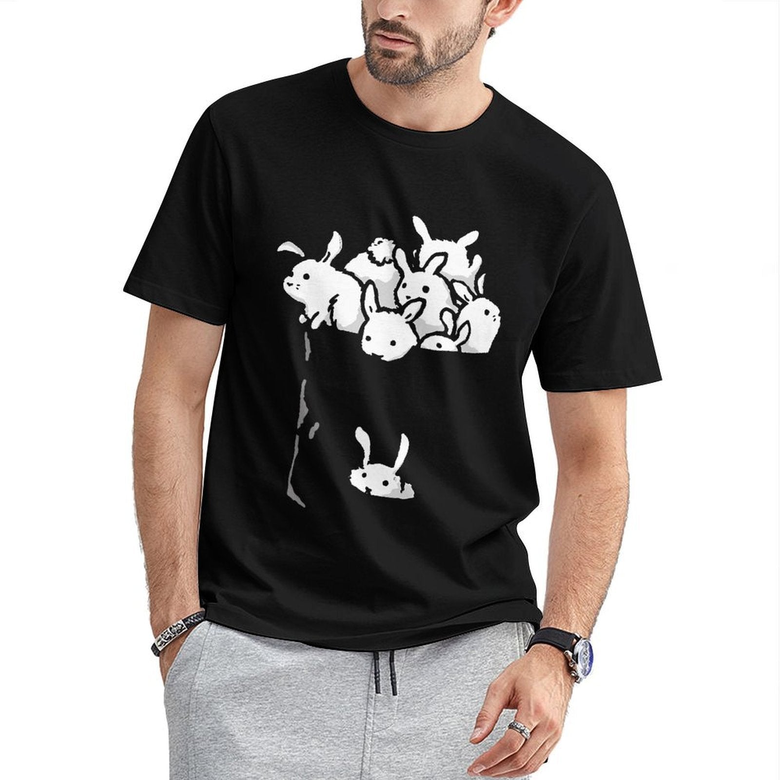 Inkmay Casual  Cotton T-shirt Bunny Pattern Print On White Background Unisex T-shirtEco-Conscious ActiveLine T-Shirt