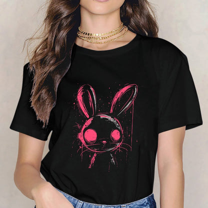 Inkmay Casual  Cotton T-shirt Stylized Rabbit Face With Pink Accents Unisex T-shirtVibrant Colors Breathable T-Shirt