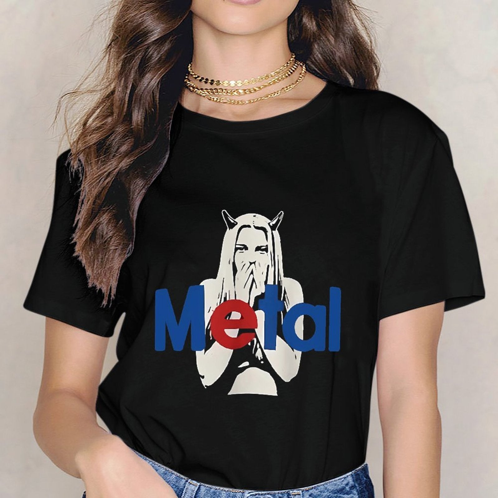 Inkmay Casual Cotton T-shirt Metal Art Print With Devil Design Unisex T-shirtPureStyle ClassicLine T-Shirt
