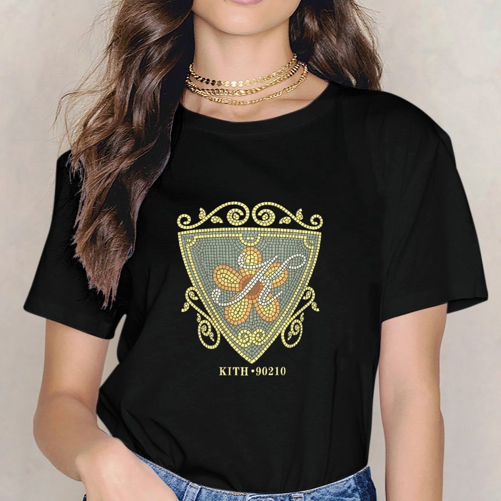 Inkmay Casual Cotton T-shirt Mosaic Shield Design With Floral Motifs Unisex T-shirtUltra Durable Premium T-Shirt