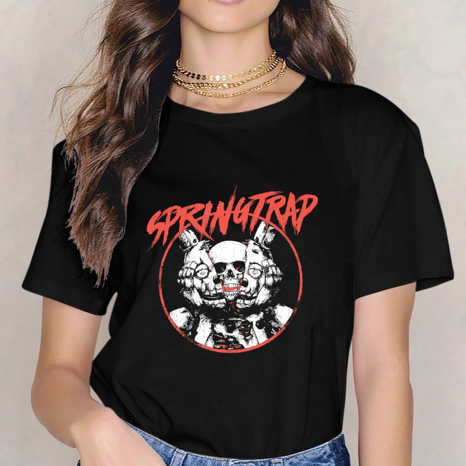 Inkmay Casual Cotton T-shirt Abstract Wolf Design On Coral Background Unisex T-shirtSmooth Feel Weekend T-Shirt