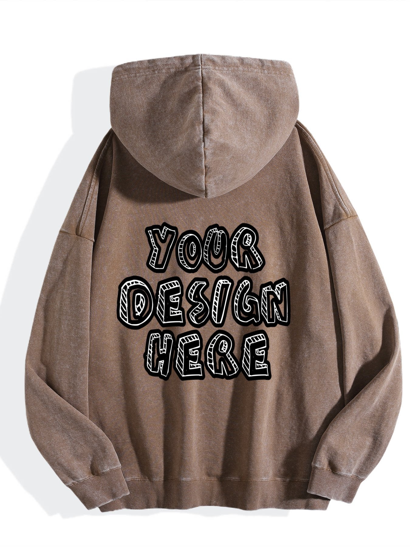 Washed Vintage Hoodie Without Drawstring - Coffee Brown back view.