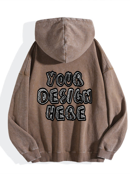 Washed Vintage Hoodie Without Drawstring - Coffee Brown back view.
