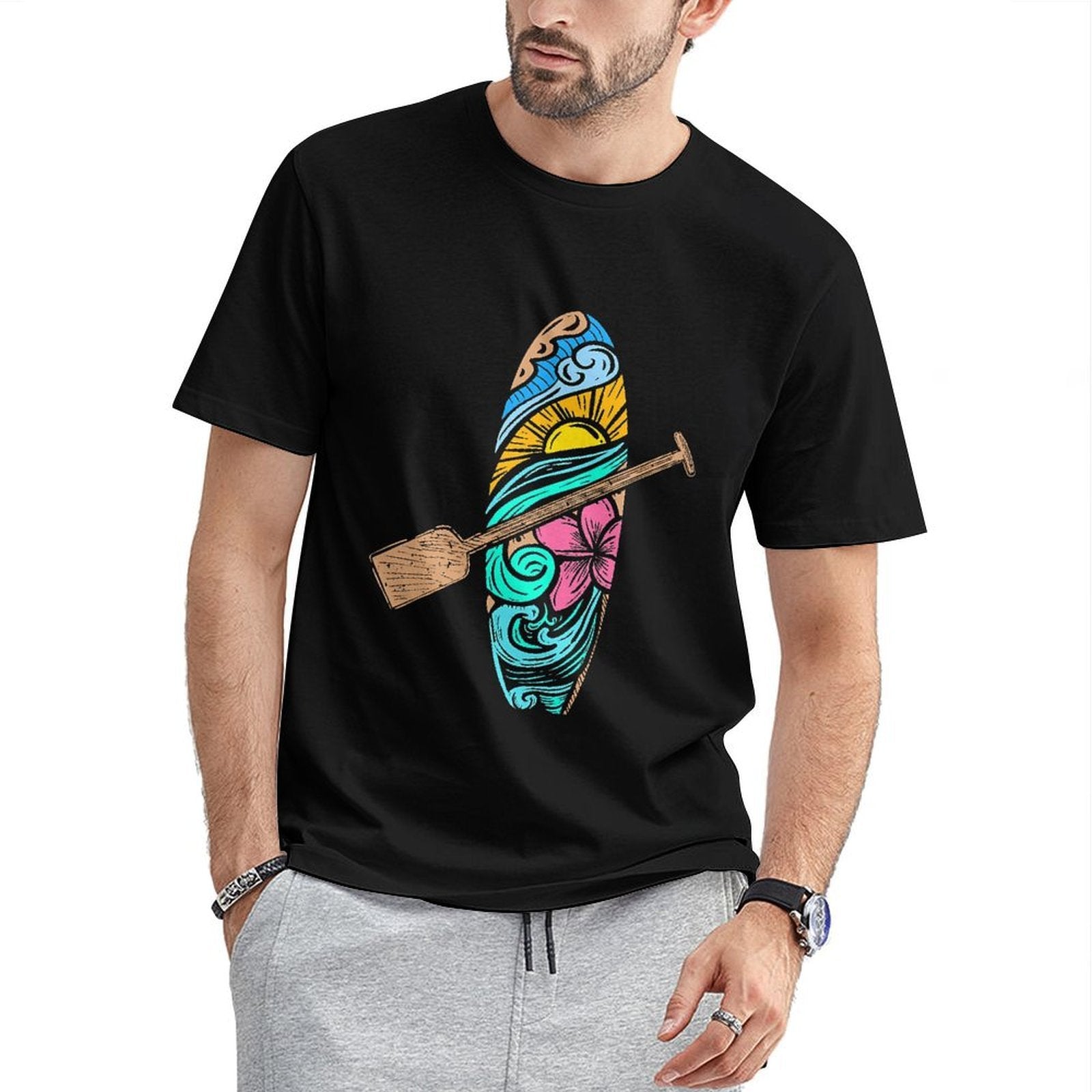 Inkmay Casual Cotton T-shirt Surfboard With Colorful Waves And Unisex T-shirtRelaxed Refined T-Shirt