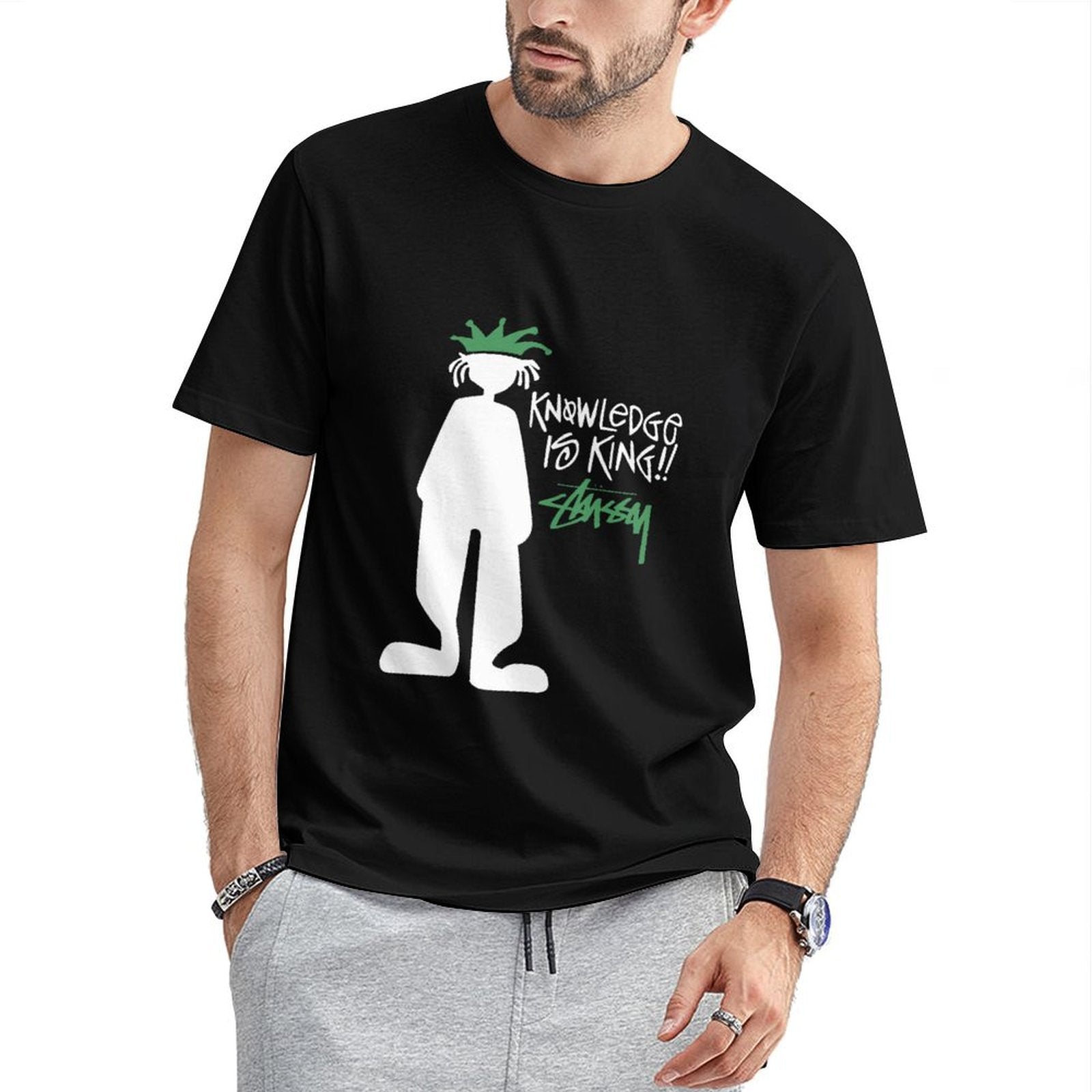 Inkmay Casual Cotton T-shirt Green Abstract Shapes On White Background Unisex T-shirtEverydayTee Eco-Conscious T-Shirt