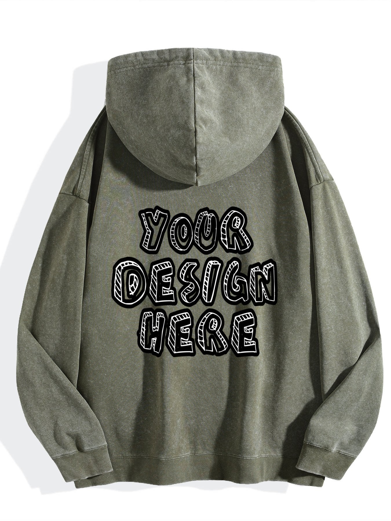 Washed Vintage Hoodie Without Drawstring - Teal back view.
