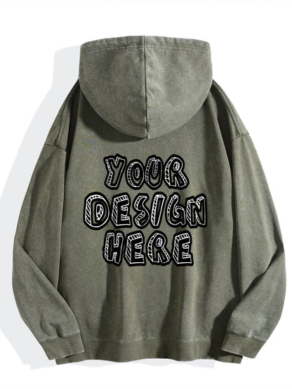 Washed Vintage Hoodie Without Drawstring - Teal back view.