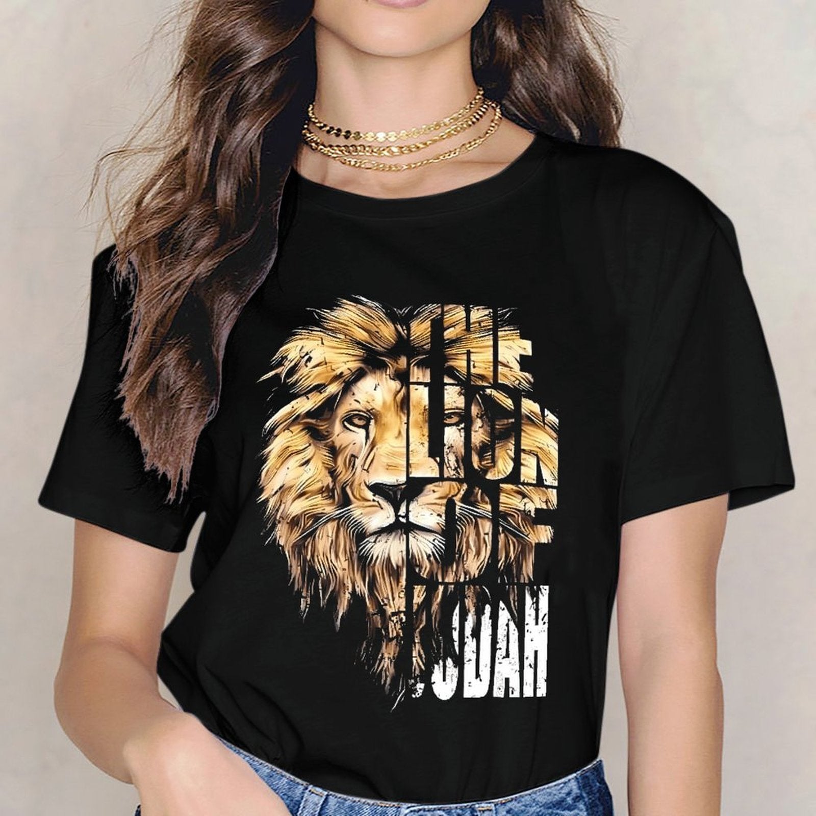 Inkmay Casual  Cotton T-shirt Lion Head With Bold Text Unisex T-shirt