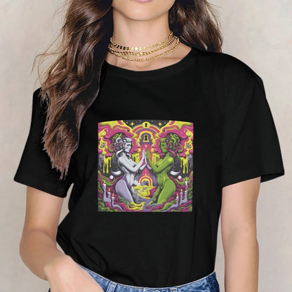 Inkmay Casual  Cotton T-shirt Psychedelic Art With Two Figures Unisex T-shirtLightweight Made-to-Order T-Shirt