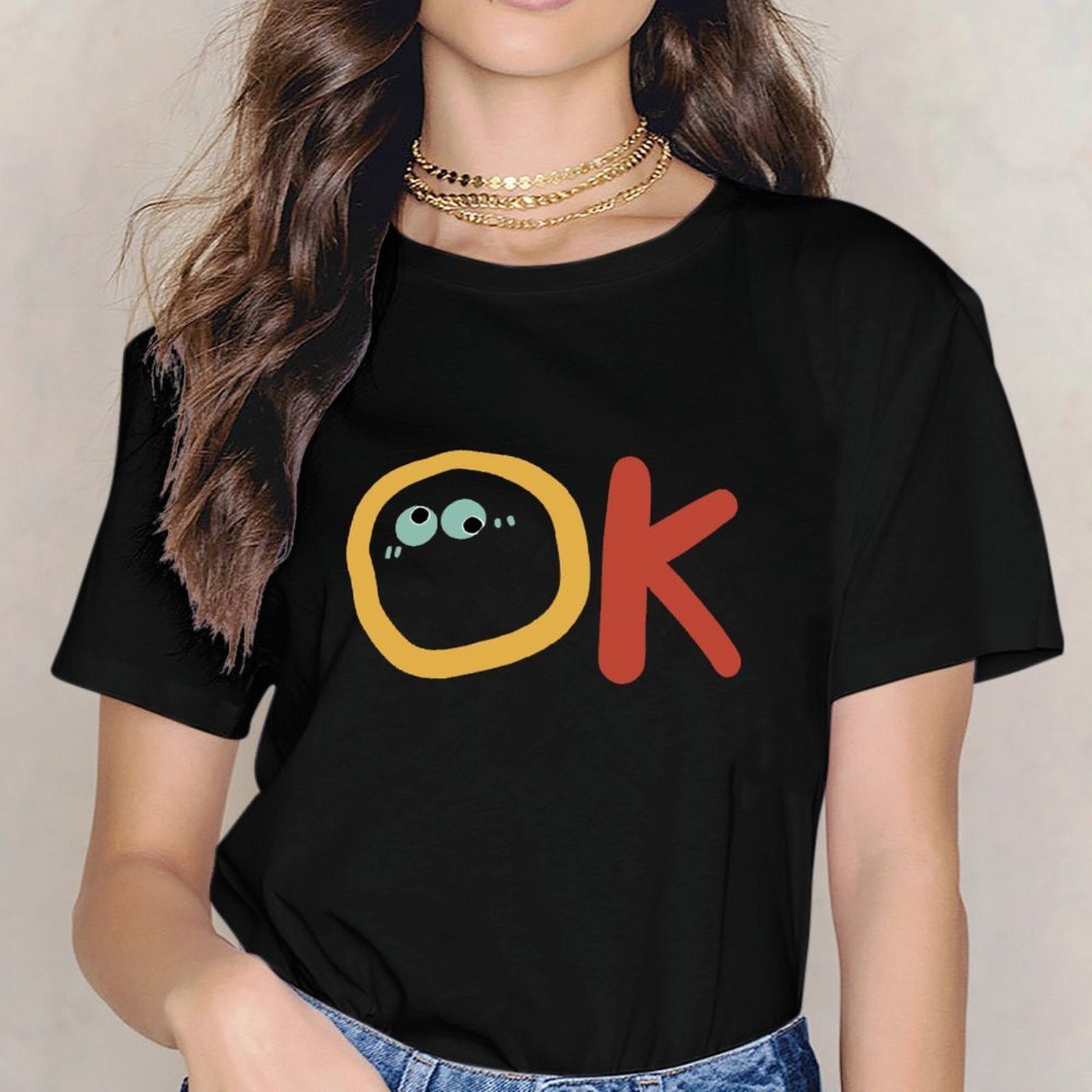 Inkmay Casual Cotton T-shirt Ok With Eyes And Red Unisex T-shirtActiveLine Strong T-Shirt